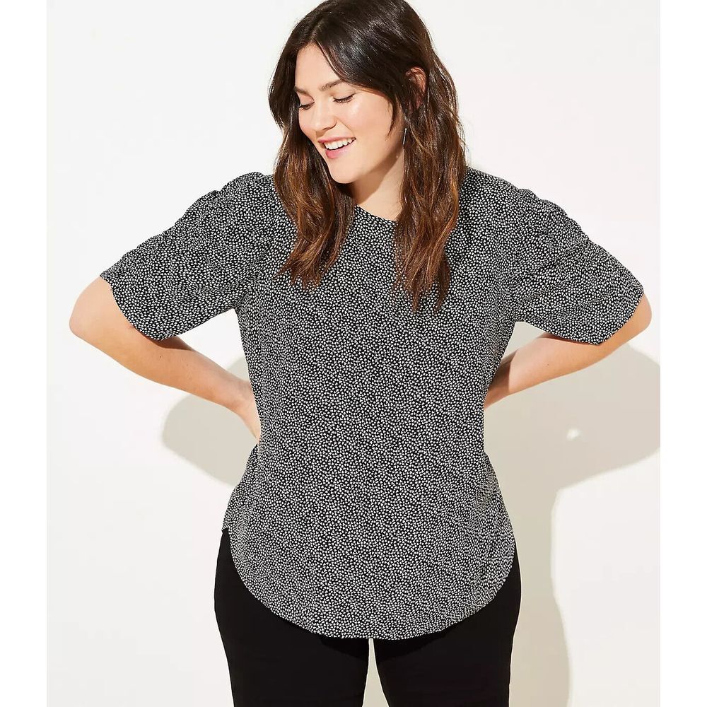 Loft Womens Size‎ Small Black White Heart Print Puff Sleeve Blouse Top